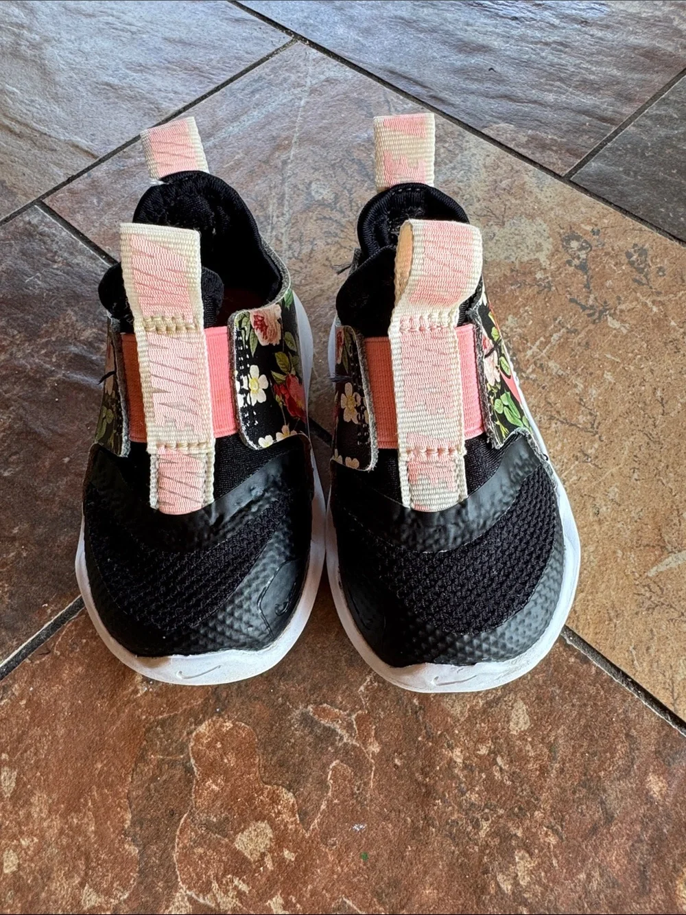 Nike Kids Black Floral Slip-On Sneakers with Pink Accents